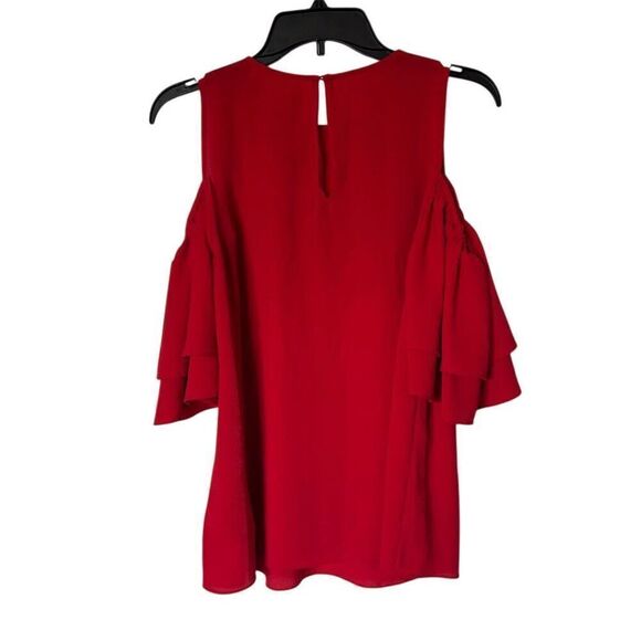 Michael Kors Women's Red Cold Shoulder Ruffle Dress Size M Petites - Picture 5 of 8